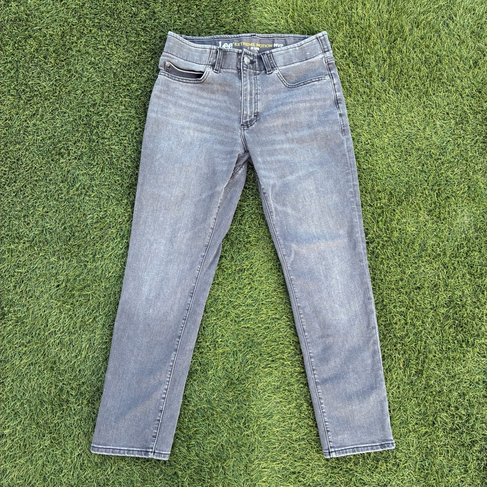 Lee Extreme Motion Jeans Mens 31x28 Gray Cotton Denim Straight Stretch Workwear